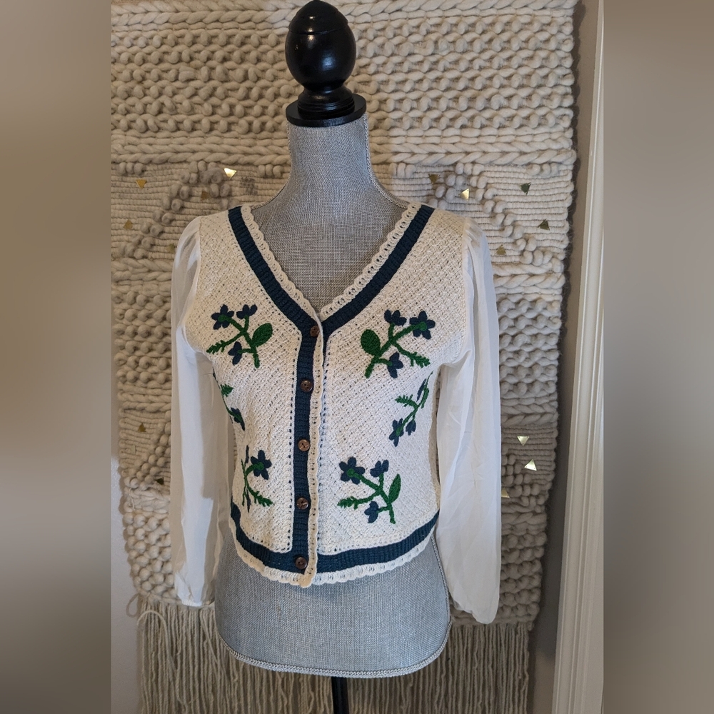 Floral cropped Cardigan lightweight sweater-2